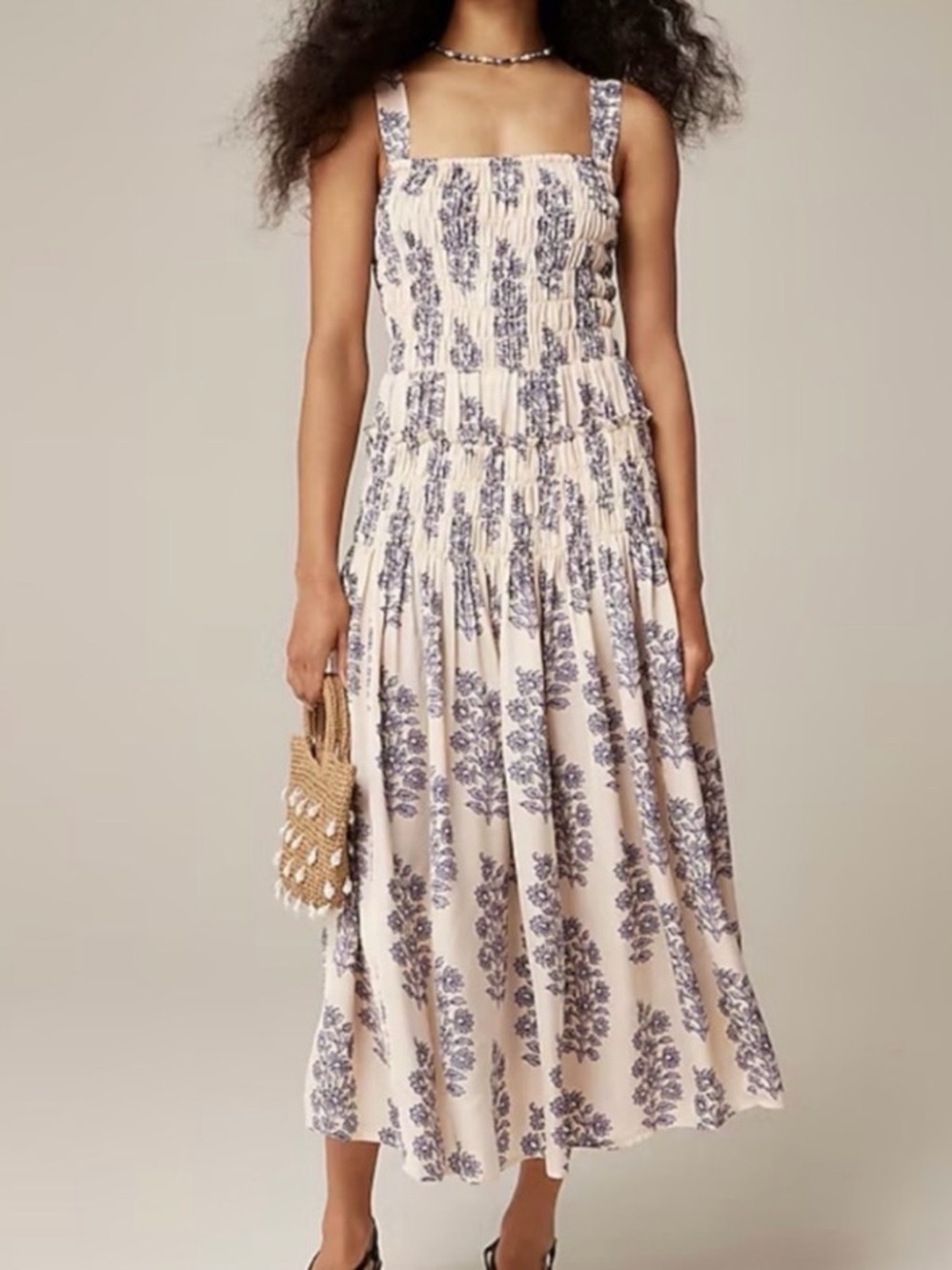 J. Crew Smocked-bodice midi dress in blooming lilac block print